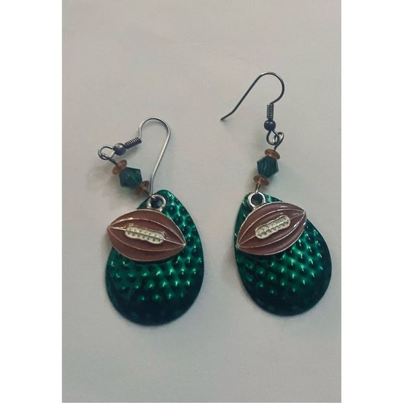 Cute handcrafted football DANGLE EARRINGS - Picture 2 of 7
